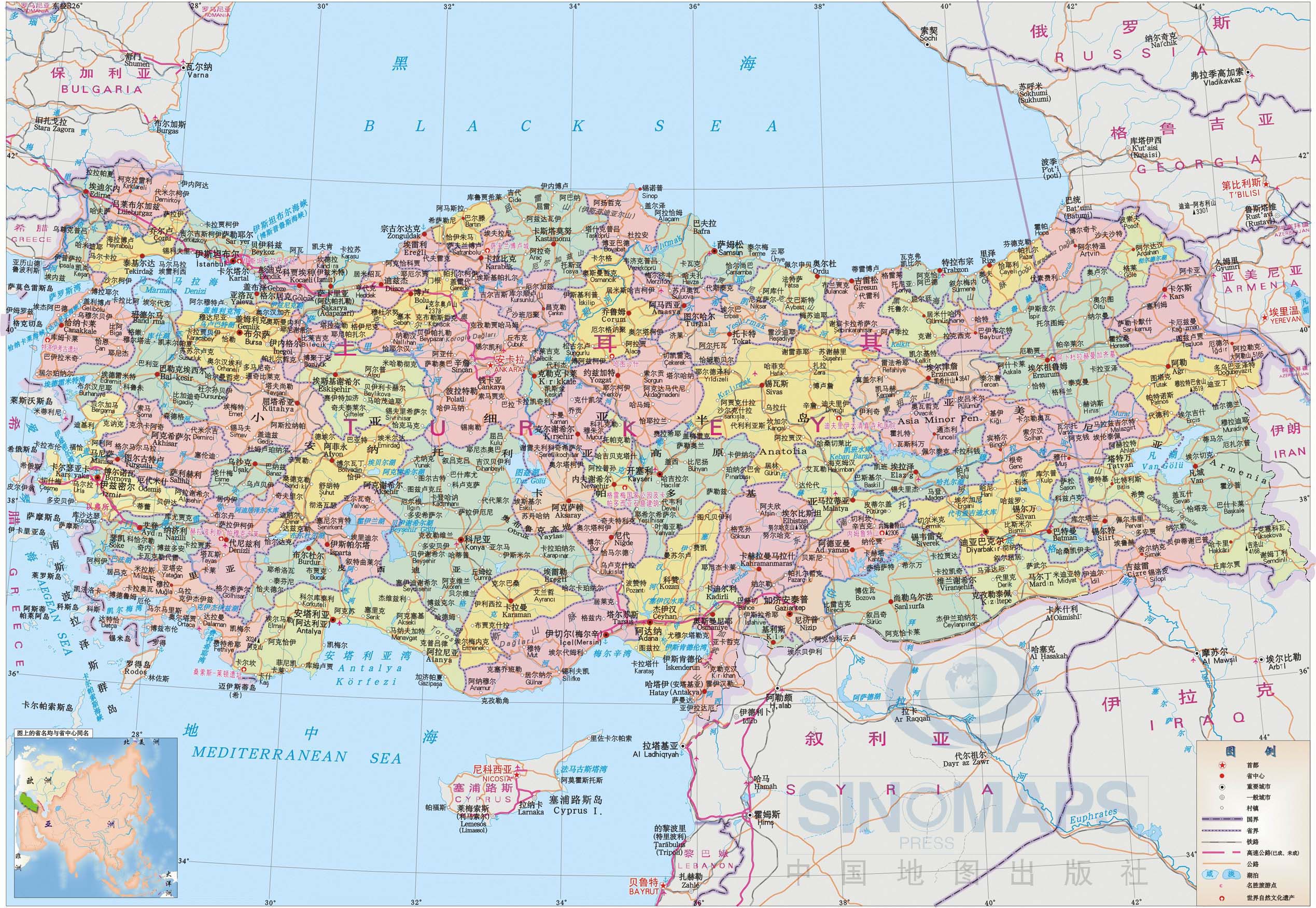 土耳其地图 - 土耳其地图高清版 - 土耳其地图中文版